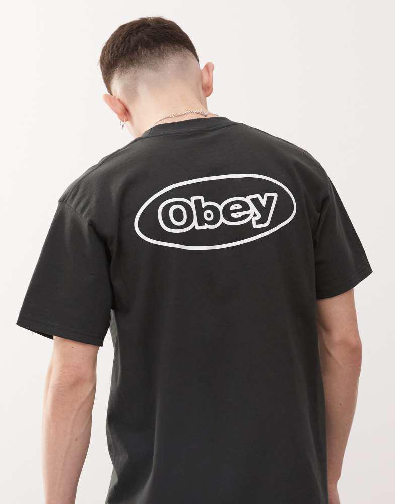 Obey Obey obey reaction graphic logo t-shirt with back print in vintage black