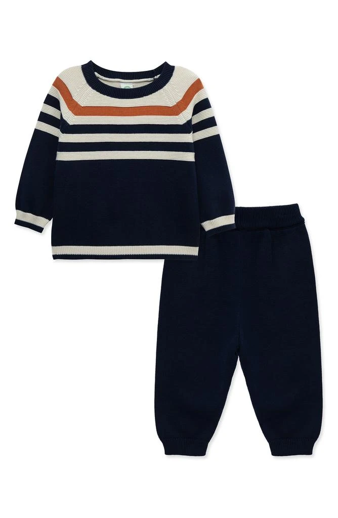 Little Me Little Me Blue Stripe Cotton Sweatshirt & Sweatpants Set