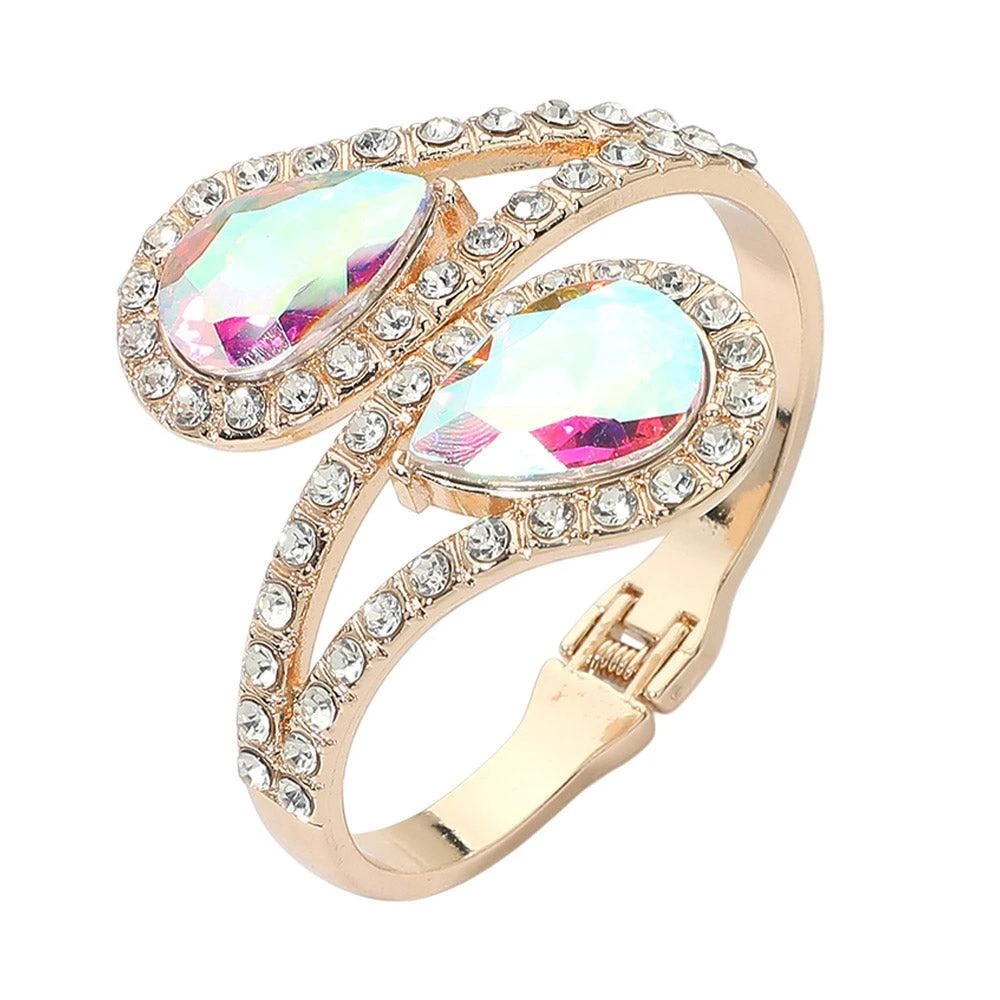 FASHNZFAB Bold Double Teardrop Tip Wrap Hinged Bangle Evening Bracelet 2