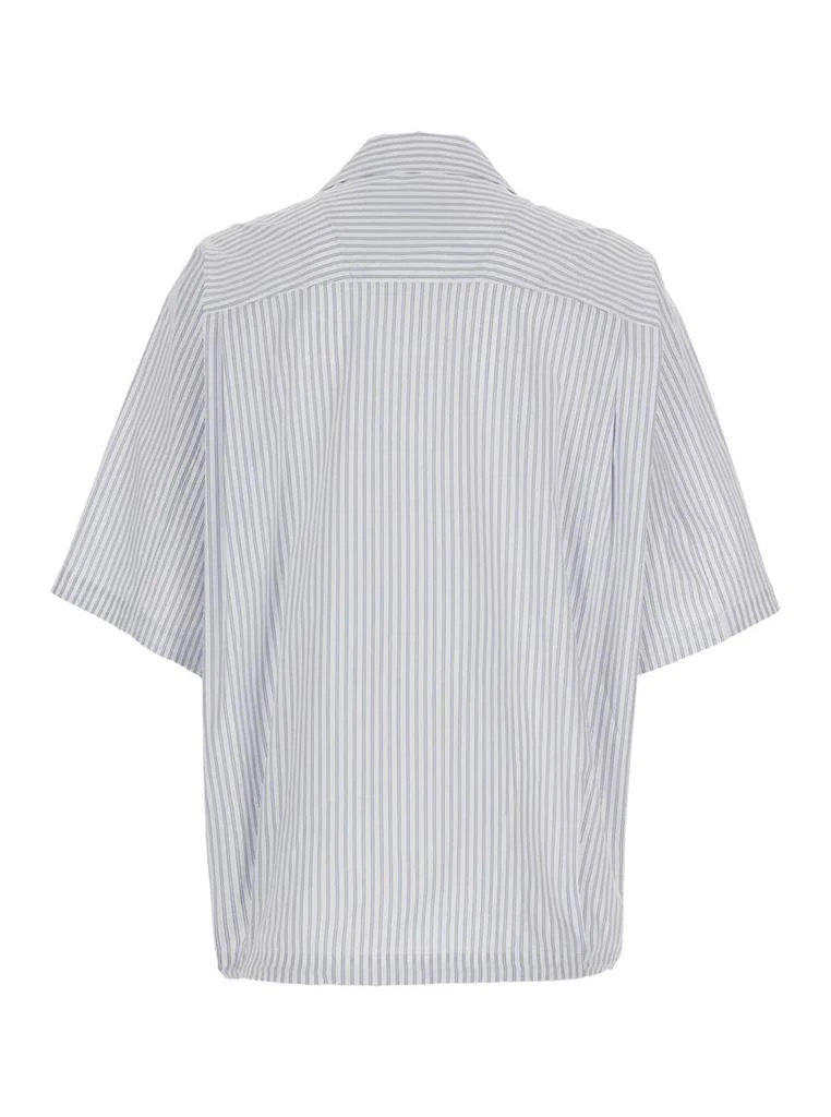 Juun.J Blue Bowling Shirt With Cuban Collar And All-Over Striped Motif In Cotton Blend Man 2