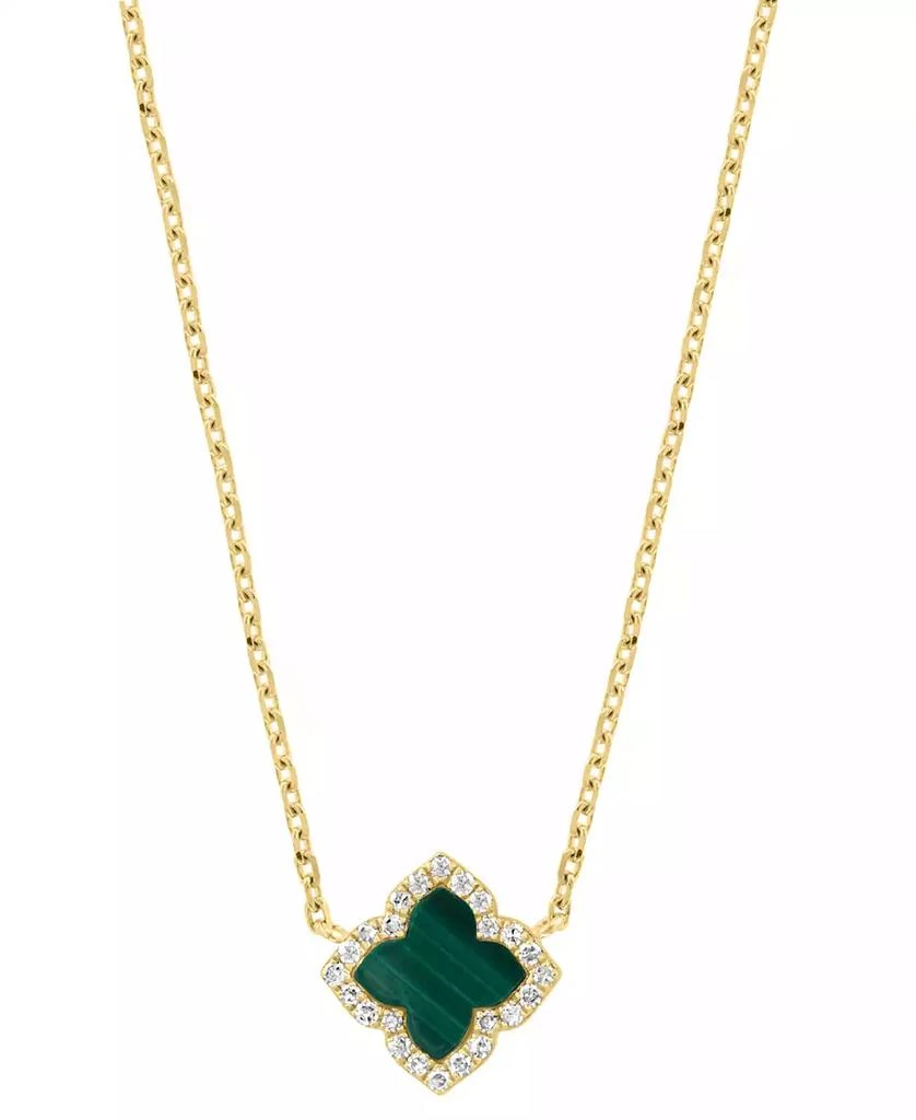 Effy Diamond (1/20 ct. t.w.) and Malachite (6.5 mm) Pendant Necklace in 14k Yellow Gold