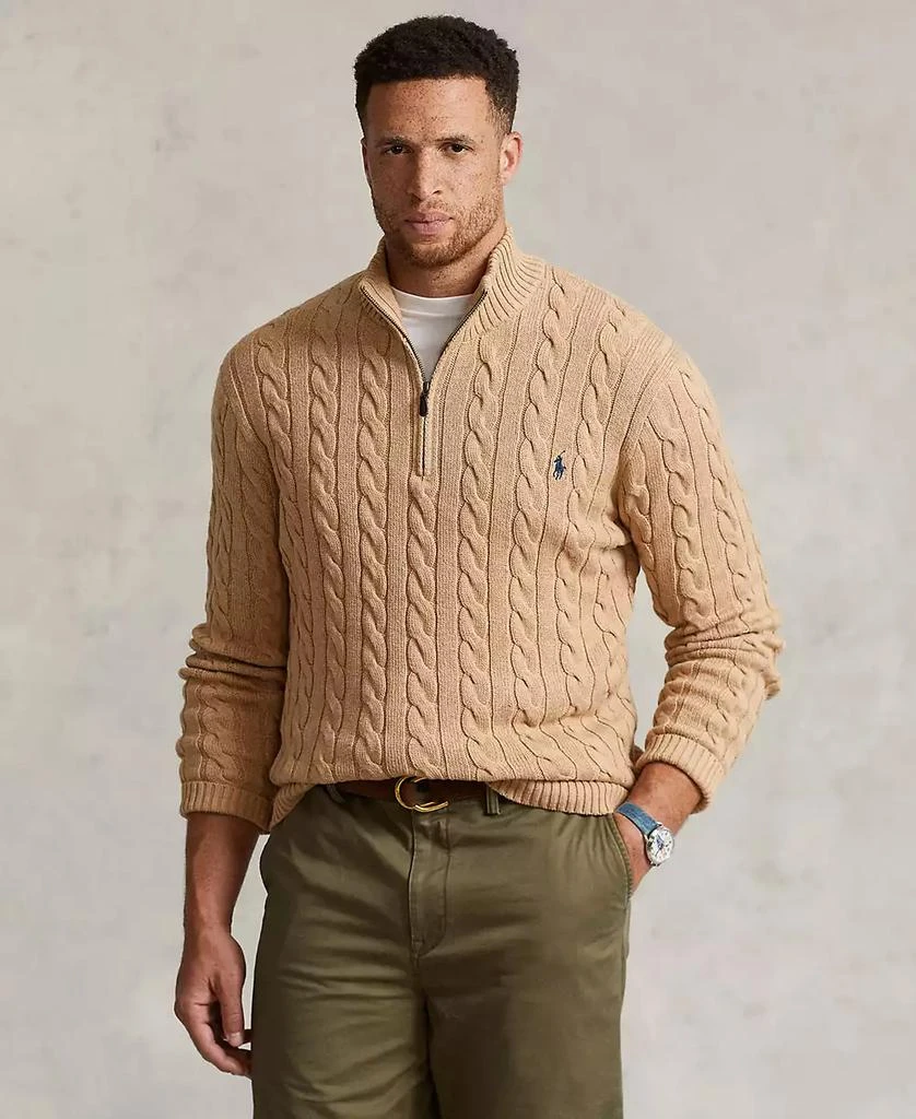 Ralph Lauren Men's Big & Tall Cable-Knit Cotton Quarter-Zip Sweater 14