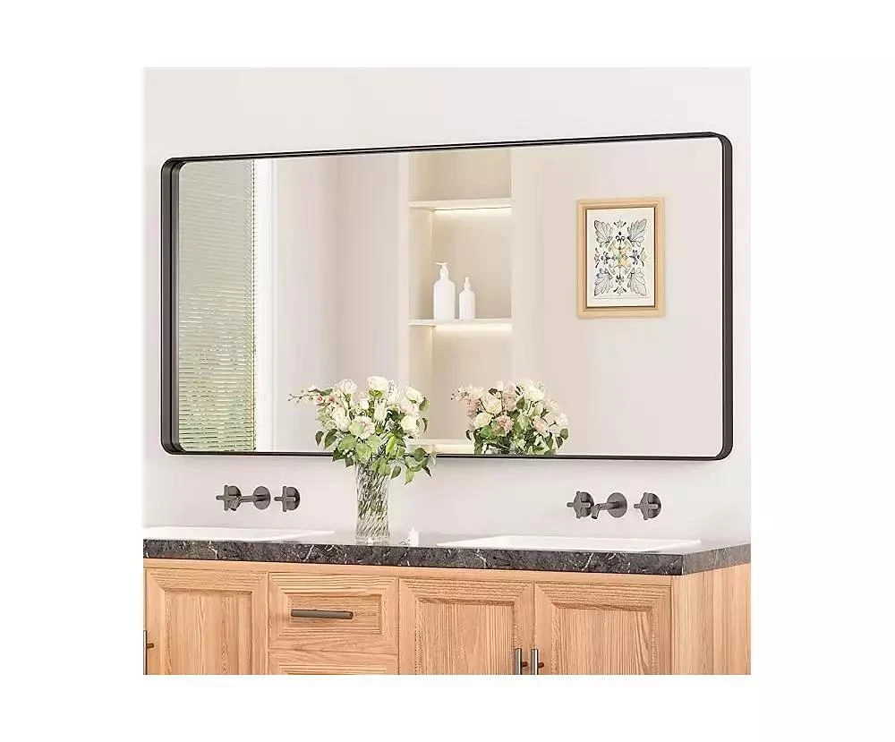 keonjinn 48x24 Inch Brushed Gold Bathroom Vanity Mirror Tempered Glass Metal Framed