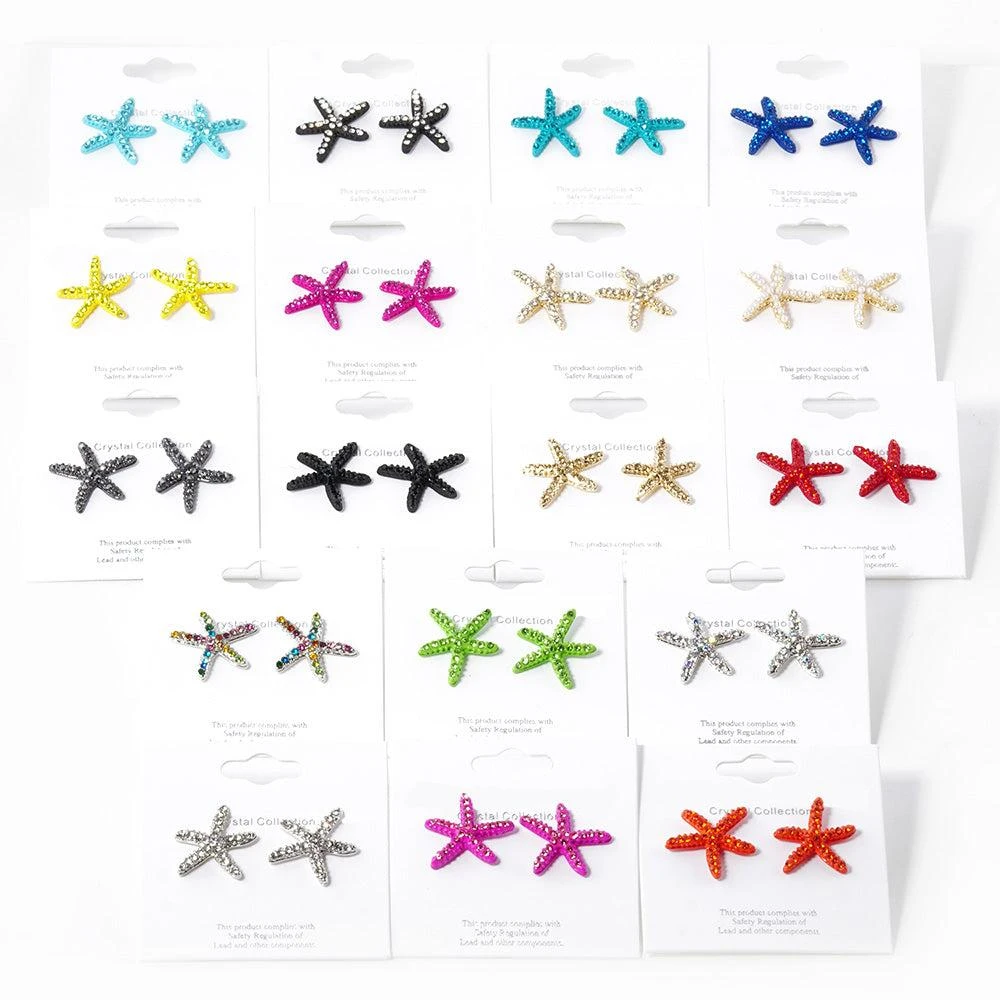 FASHNZFAB Crystal Paved Starfish Stud Earrings 5
