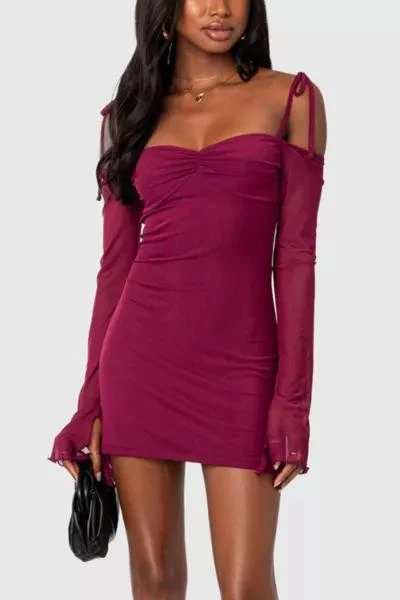 Edikted Women's Ariel Off Shoulder Mesh Mini Dress - Light-Blue Edikted Women's Ariel Off Shoulder Mesh Mini Dress - Light-Blue