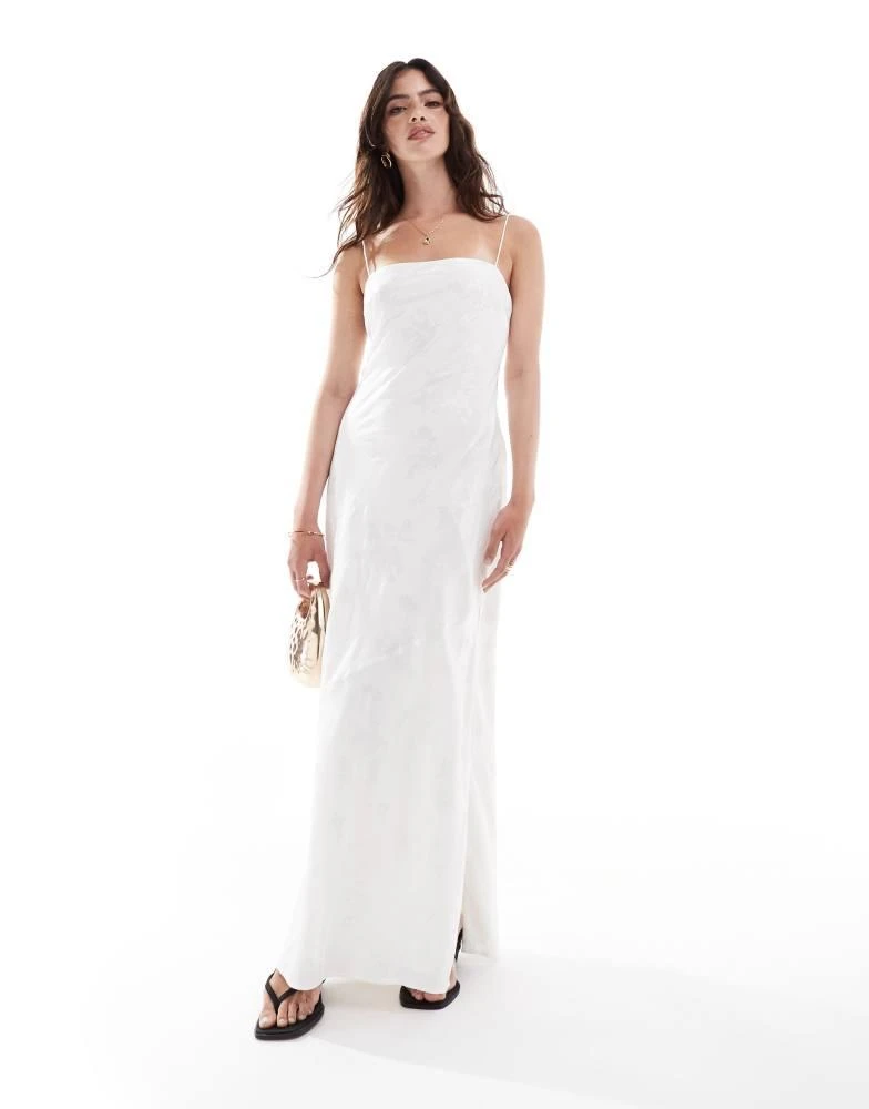 Abercrombie & Fitch Abercrombie & Fitch satin maxi dress with jaquard print in white 1