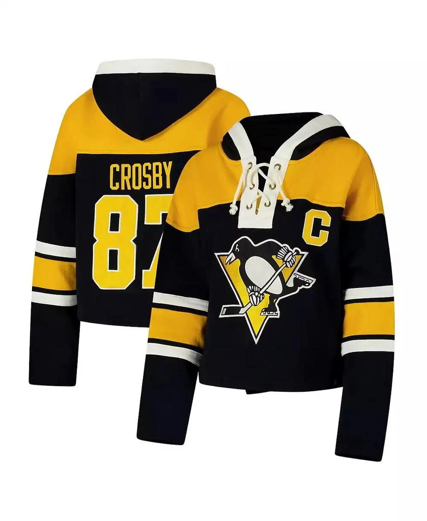 47 Brand Women's Sidney Crosby Black Pittsburgh Penguins Superior Lacer Cropped Pullover Hoodie 1
