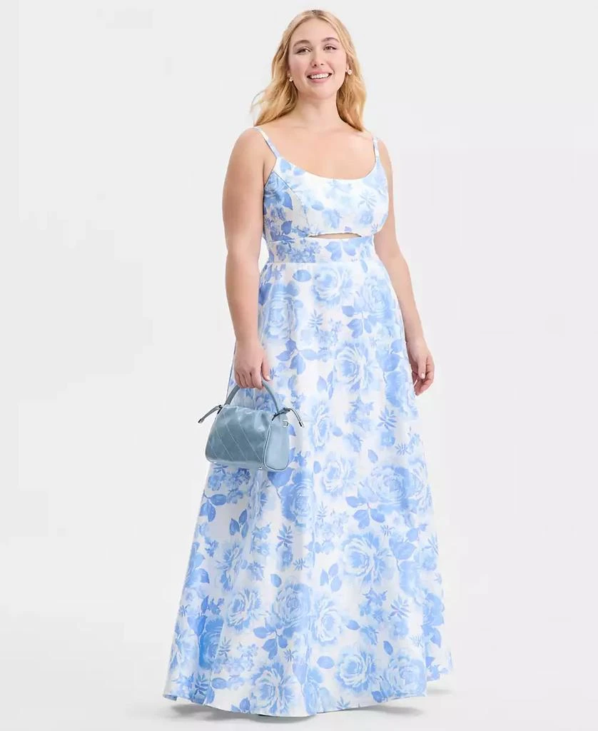 City Studios Juniors
 Floral Scoop-Neck Satin Gown