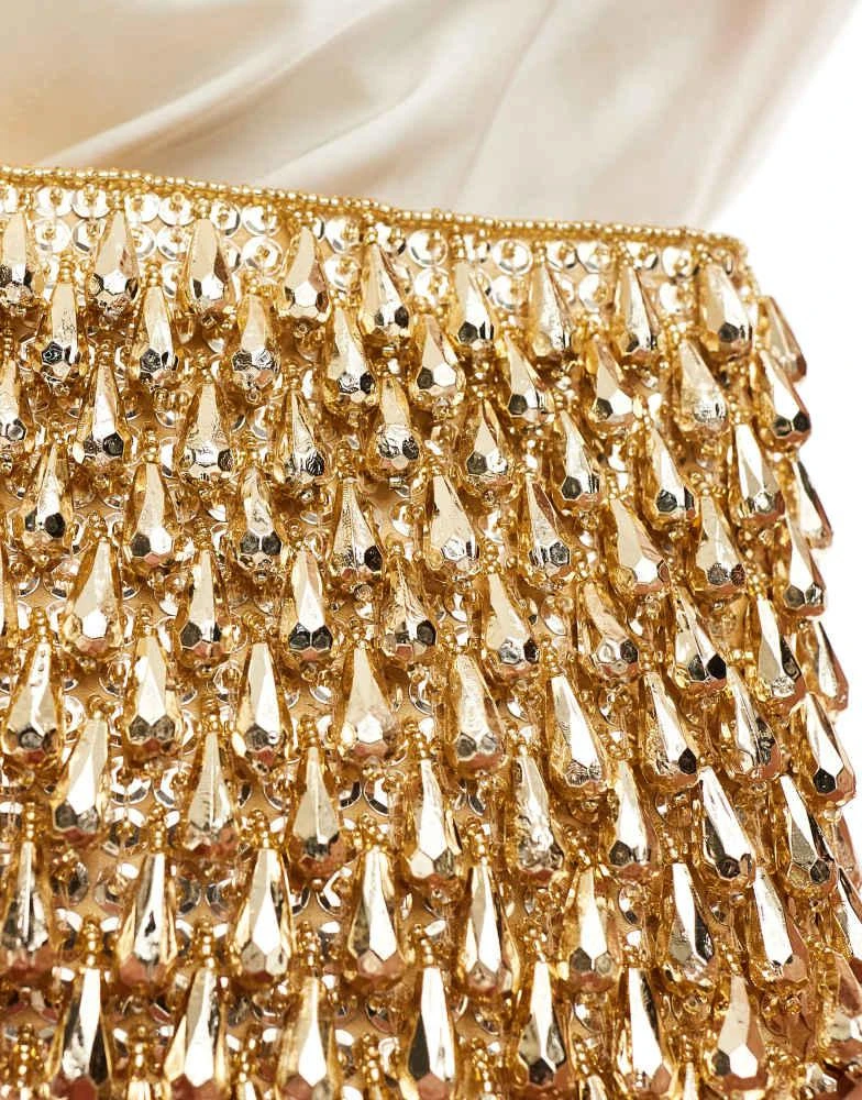 ASOS ASOS DESIGN all over beaded zip top clutch bag in gold 3