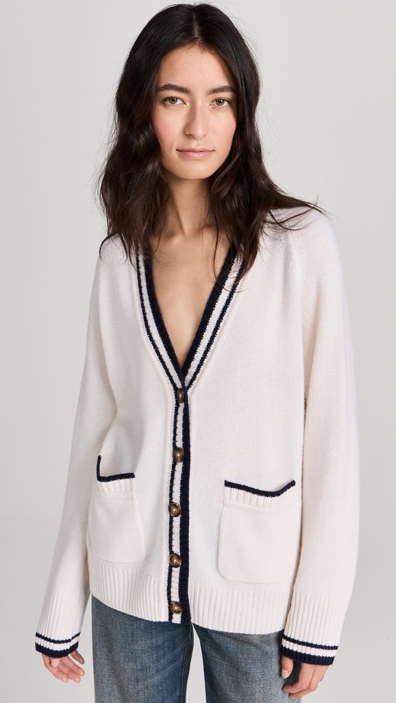 White  Warren Cashmere Varsity Cardigan