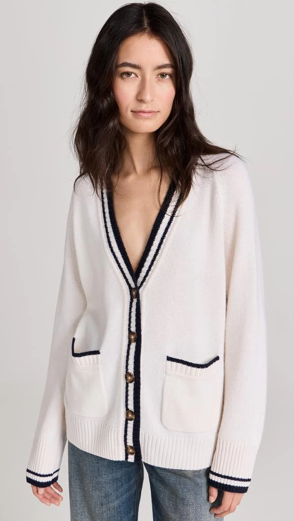 White  Warren Cashmere Varsity Cardigan 1