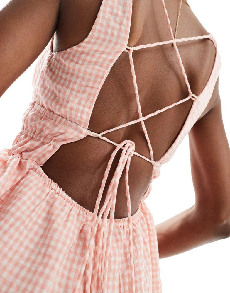 Kiss The Sky Kiss The Sky white and pink gingham shirred playsuit 3