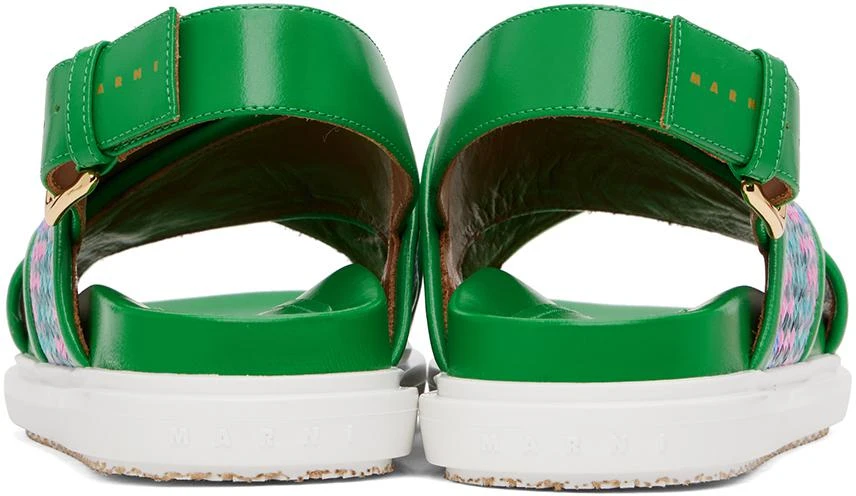 Marni Green Leather Fussbett Raffia-Effect Sandals 2