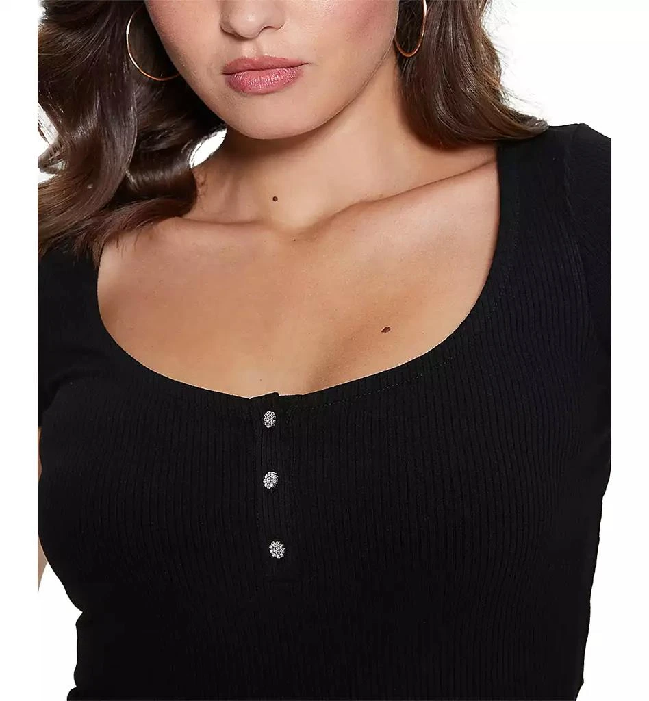 GUESS WOMEN'S Karlee Jewel-Button Ribbed Henley Top 3