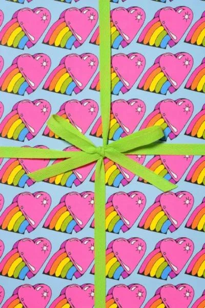 Red Cap Cards Red Cap Rainbow Hearts Wrapping Paper 2