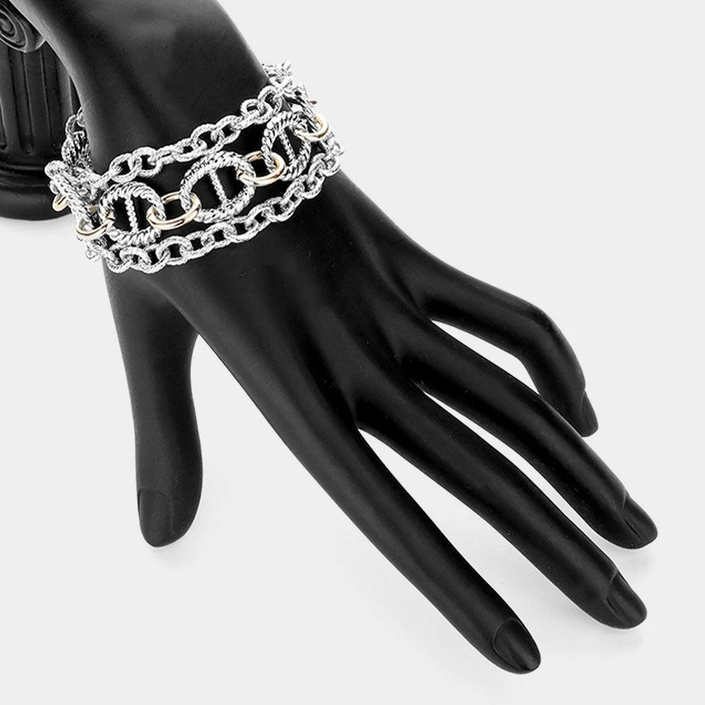 FASHNZFAB 14K Gold Plated Chunky Two Tone Metal Magnetic Bracelet 4