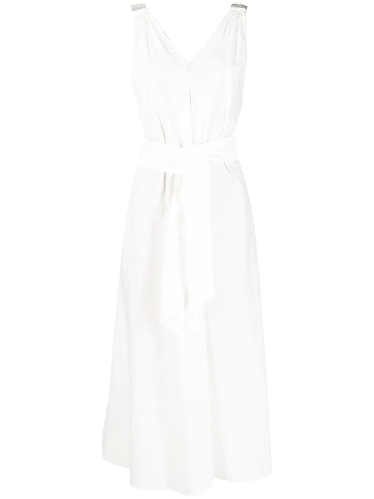 Brunello Cucinelli embellished shoulder belted maxi dress - women -  -  - White 1