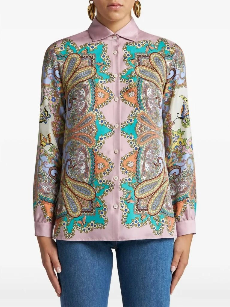 ETRO Charm Medallion Silk Twill Paisley Blouse In Pink Multi 1