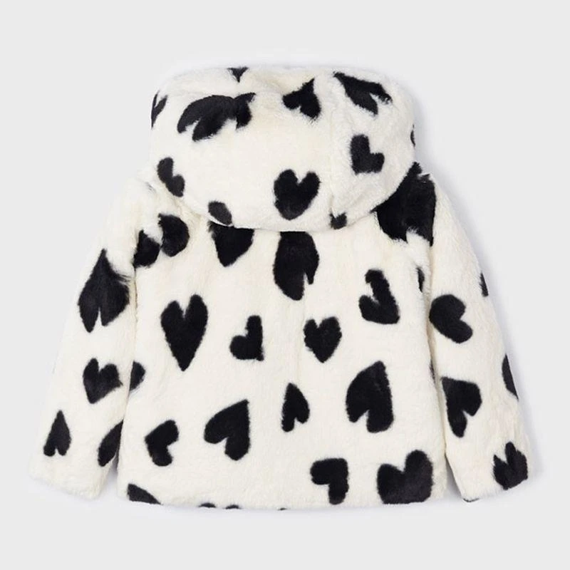 Mayoral Ivory Faux Fur Heart Print Coat 3