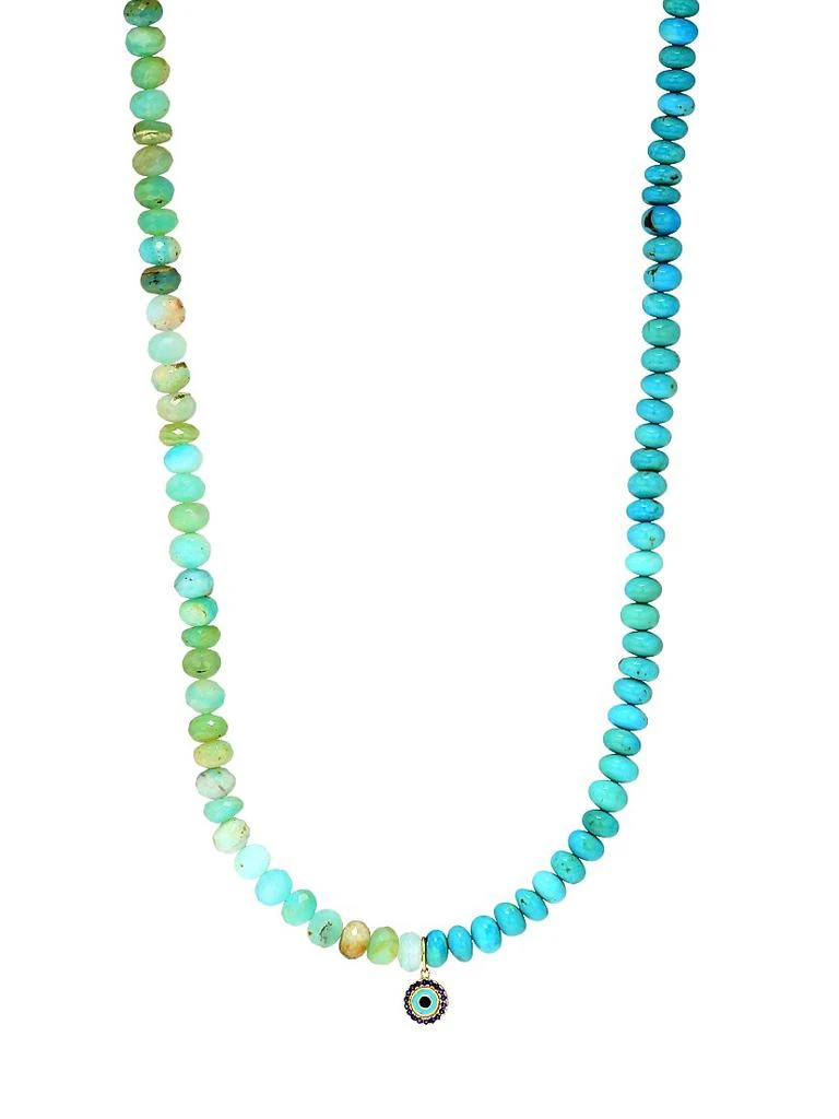 Sydney Evan 14K Yellow Gold, Turquoise 
Sapphire Evil Eye Charm Beaded Necklace
