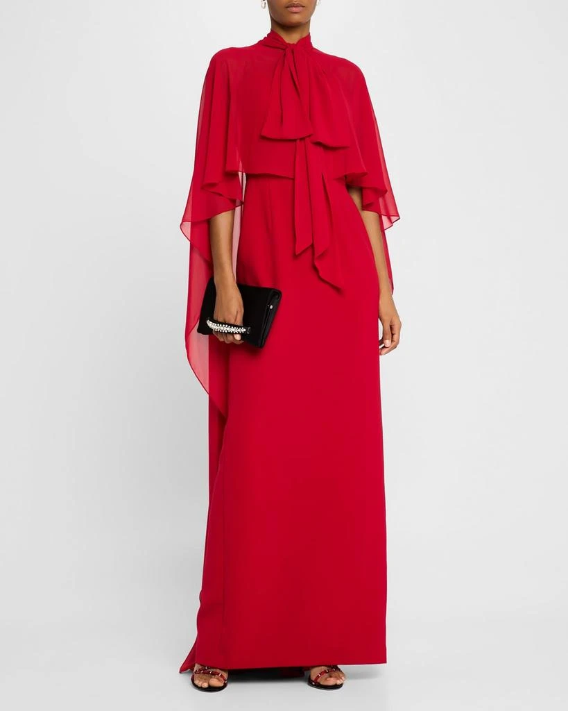 Teri Jon Draped Tie-Neck Cape Column Gown 4