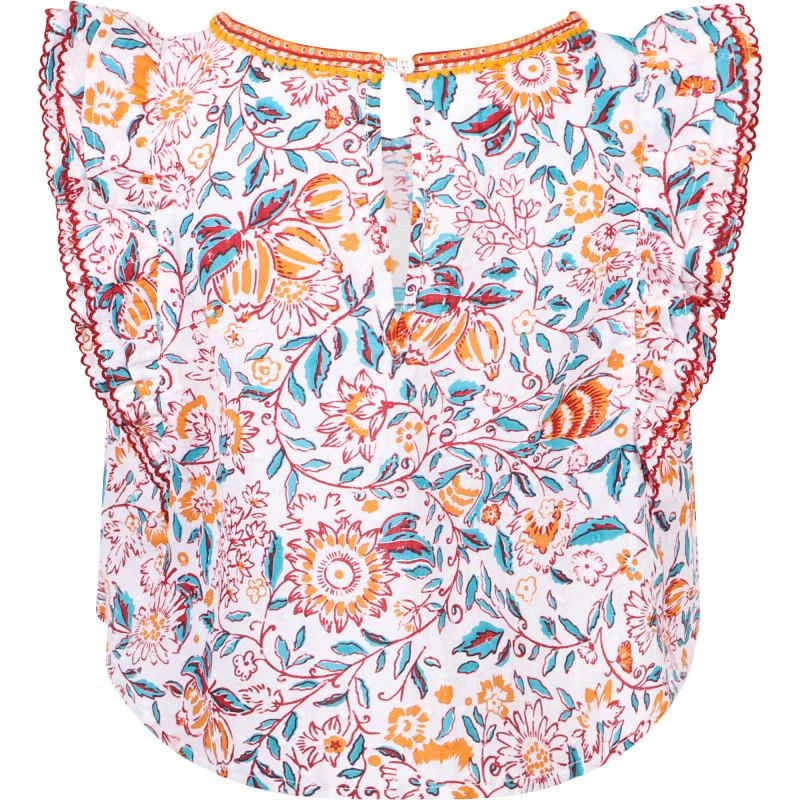 Poupette St Barth Floral print ruffle and pleated detailing blouse in white and red 2