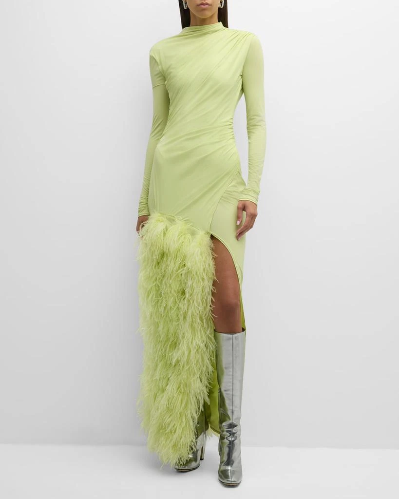 LAPOINTE Feather Draped Lightweight Matte Jersey Maxi Dress 2