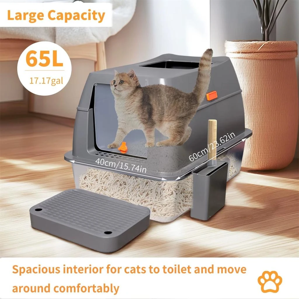AROPETS Extra Large Enclosed Stainless Steel Cat Litter Box with Lid for Larger Cats – High Wall Design Metal Litter Pan Tray 5