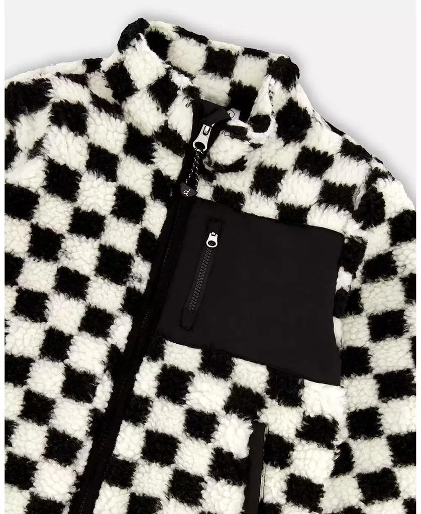 Deux par Deux Unisex Sherpa Jacket Black Checkerboard - Baby 4