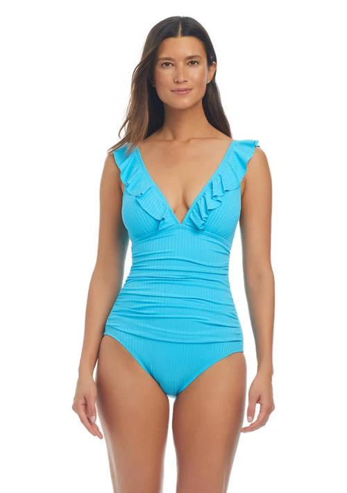 Into the Bleu The Bleu Large Rib Ruffle Neck One Piece Swimsuit 1