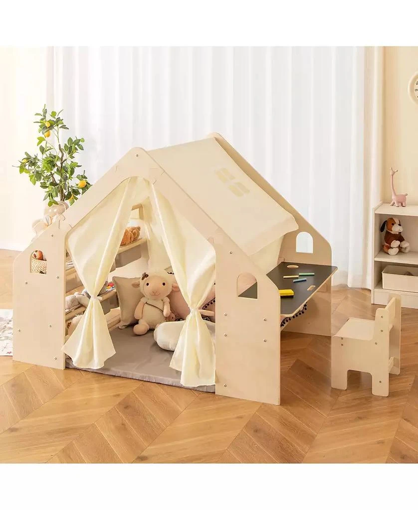 Mecale 6-in-1 Kids Play Tent Playhouse with Blackboard 6 Storage Bins and Floor Cushion 9