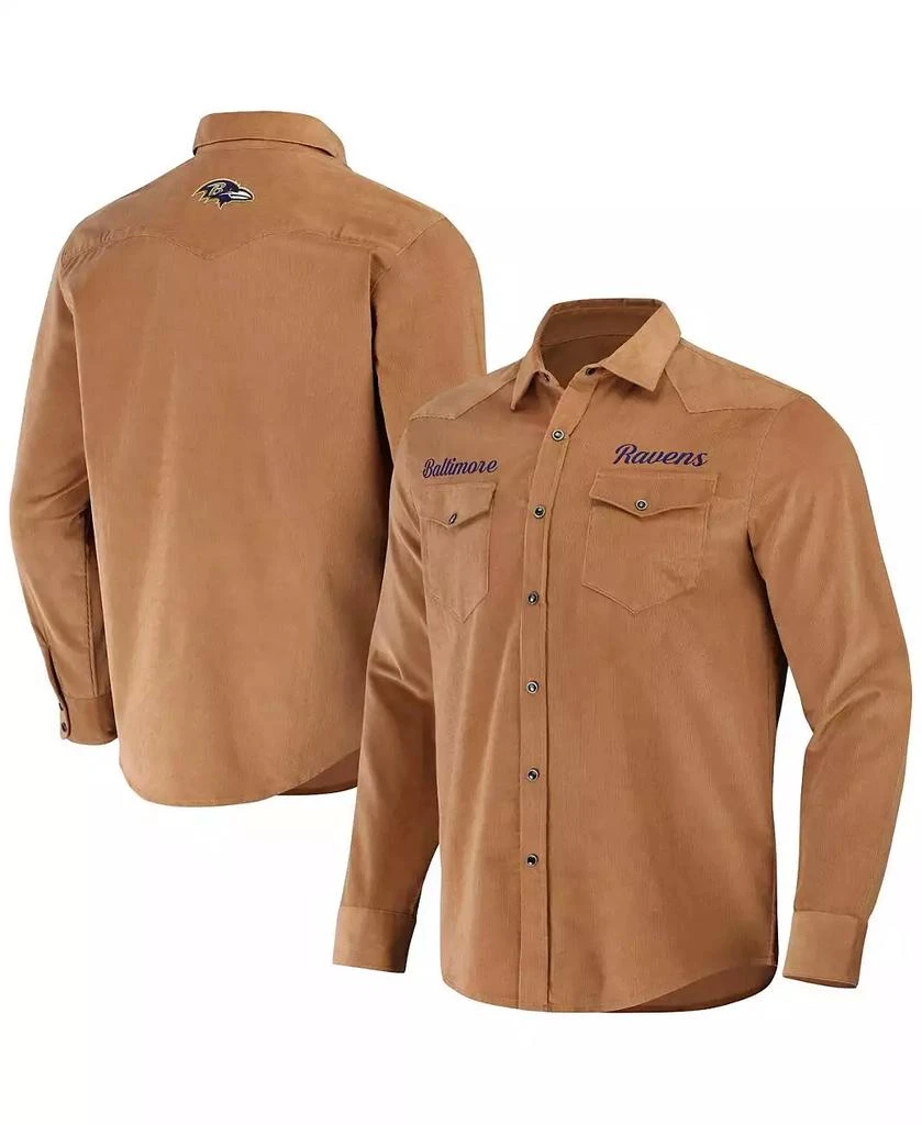 Fanatics Men's NFL x Darius Rucker Collection by Tan Baltimore Ravens Western Full-Snap Shirt 1