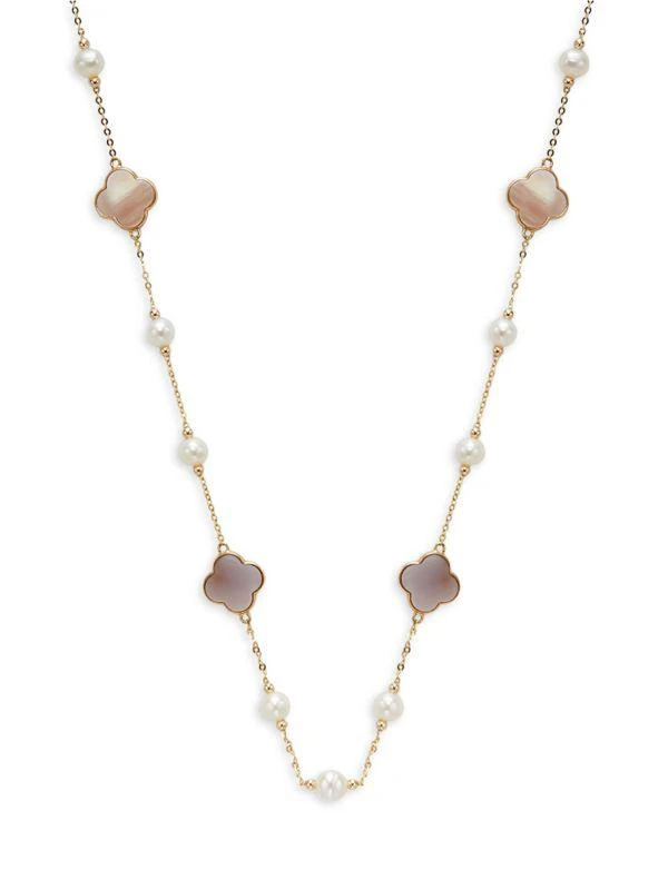 Effy 14K Rose Gold, Mother-Of-Pearl &​14K Yellow Gold & 5MM Round Freshwater Pearl Station Necklace 1