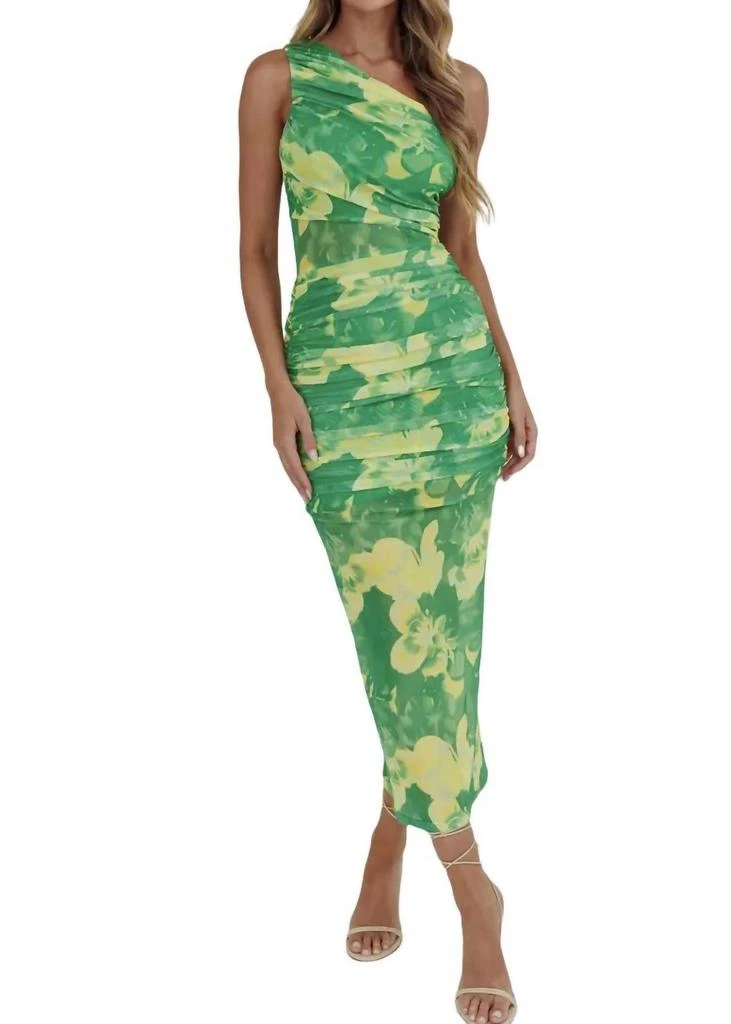 knee length dresses for ladies Kaitlin One Shoulder Slinky and Mesh Maxi Dress
