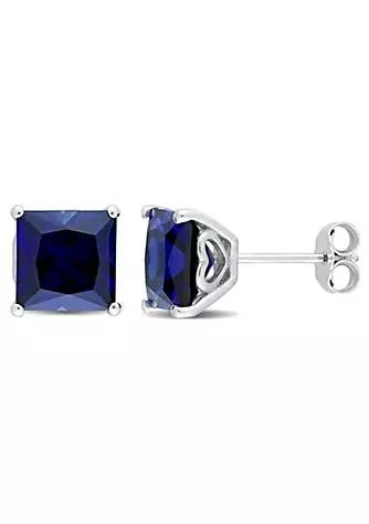Belk 
Co. Lab Created 5.5 CT TGW Square Cut Created Blue Sapphire Stud Earrings in Sterling Silver