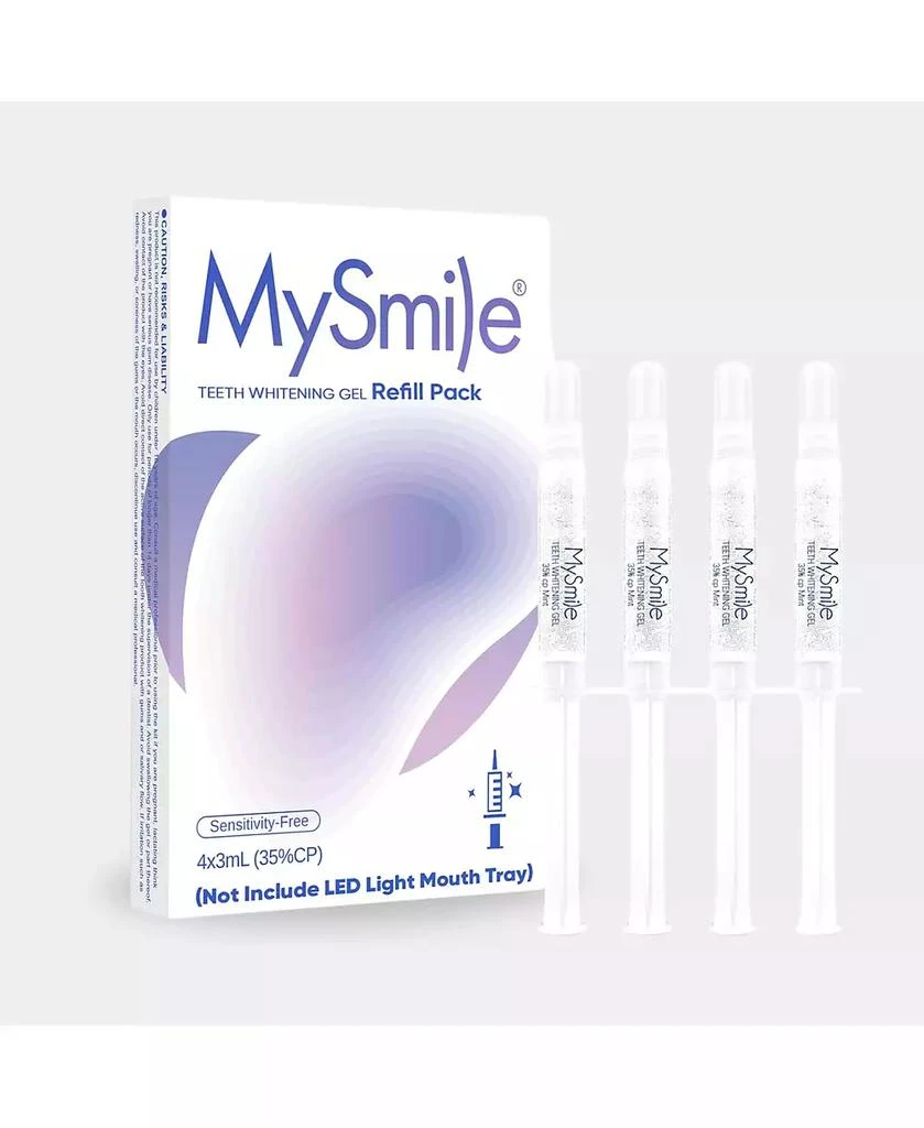 MySmile 4Pcs 35% Non-Sensitive Teeth Whitening Gel Refill Pack Kit for Whitening Teeth, Mint Flavor Teeth Whitener (Not Include LED Mouth Tray)