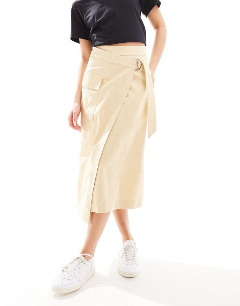 & Other Stories & Other Stories utility asymmetric wrap midi skirt with pocket detail in natural