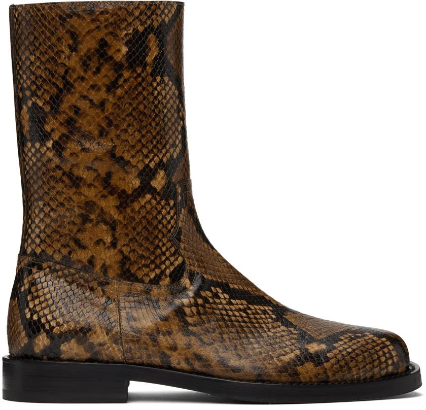 Shop Tan Snake-Embossed Leather Boots on Sale at BeyondStyle – Get