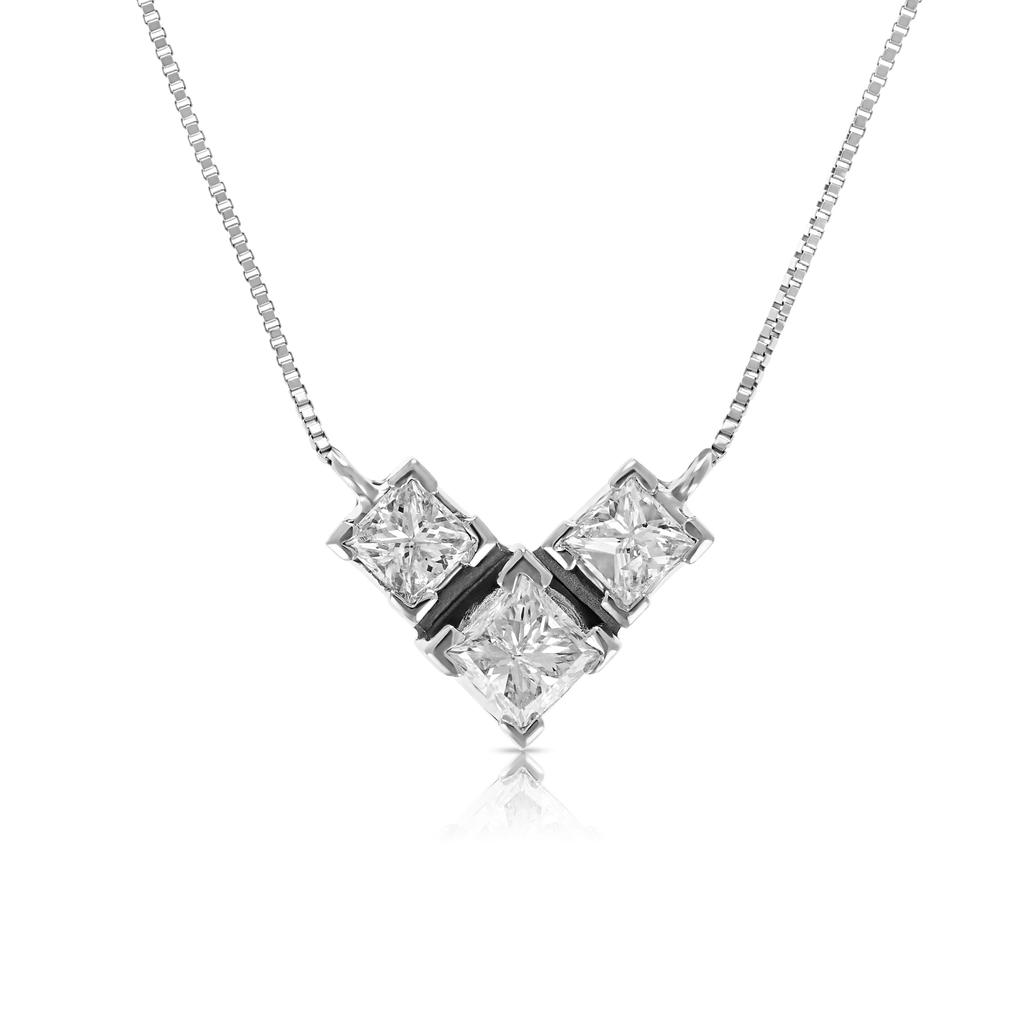 Vir Jewels 3/4 cttw 3 Stone Princess Cut Diamond Pendant Necklace 14K White Gold with Chain