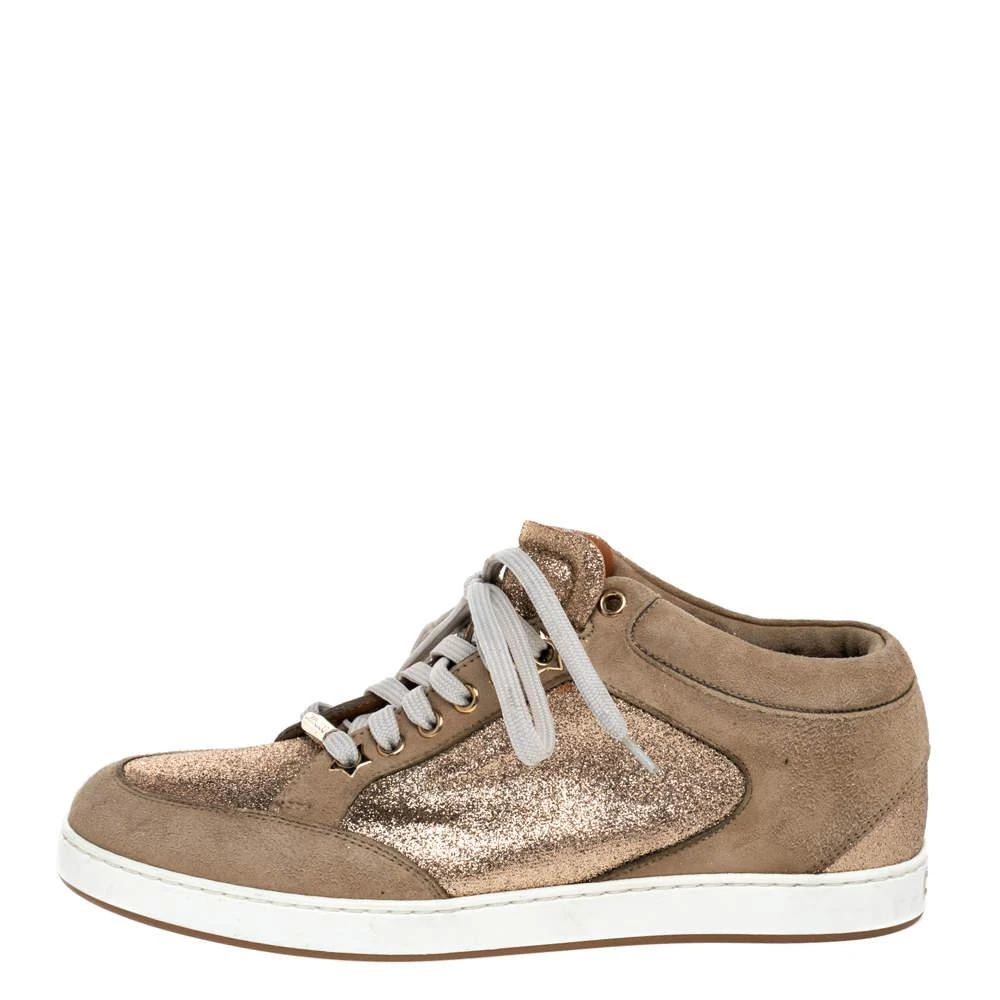 Jimmy Choo Jimmy Choo Beige Glitter And Suede Miami Lace Up Sneakers Size 38 2