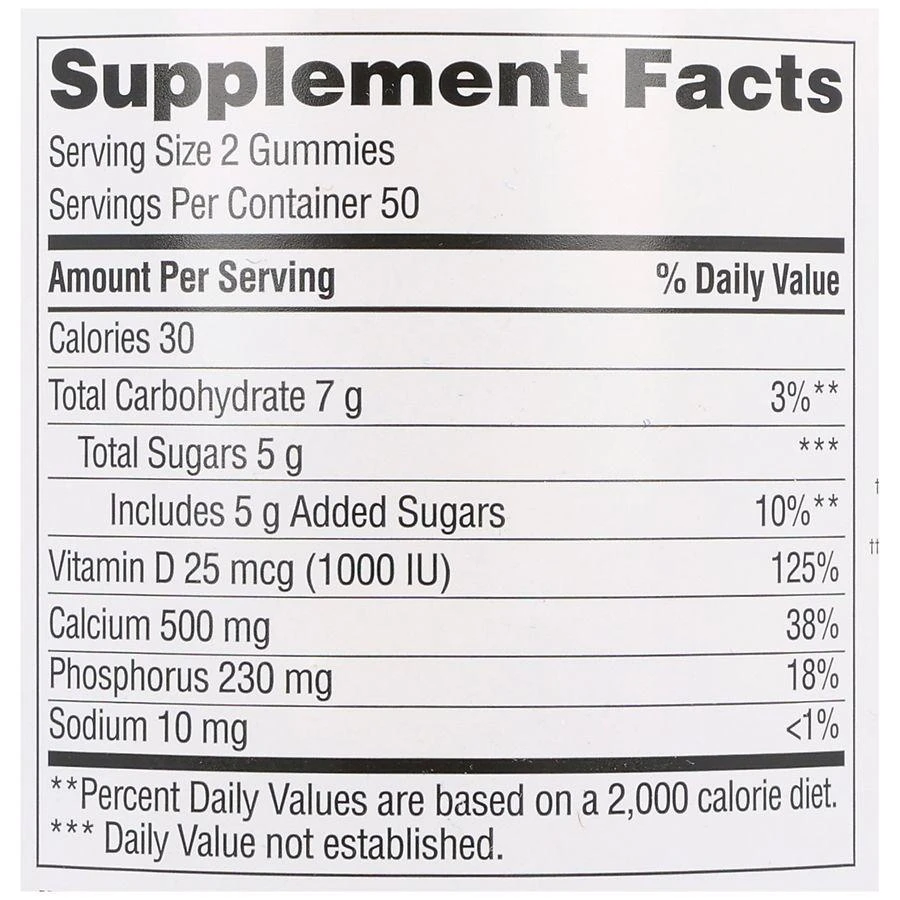 Walgreens Calcium 500 mg + Vitamin D 25 mcg (1000 IU) Gummies Natural Cherry, Orange & Strawberry 6