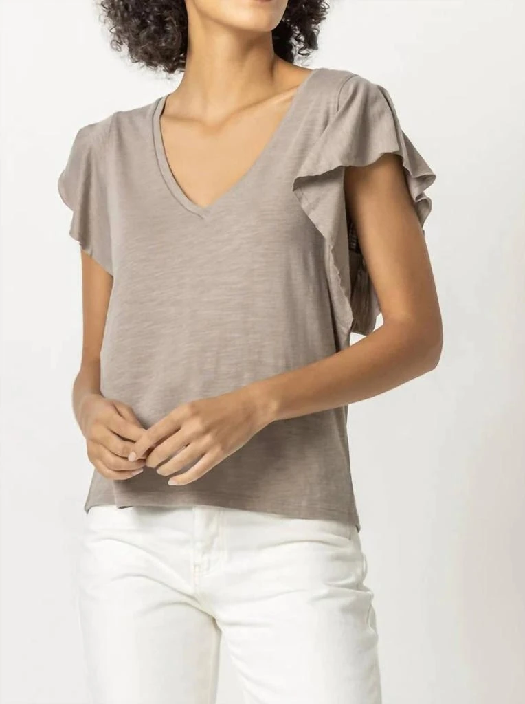Lilla P Flutter Sleeve V-Neck Top In Raffia 2