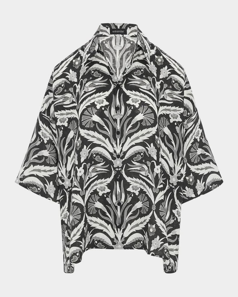 Eskandar Sloped-Shoulder Wide A-Line Short-Sleeve Shirt With Collar (Mid Plus Length) 1