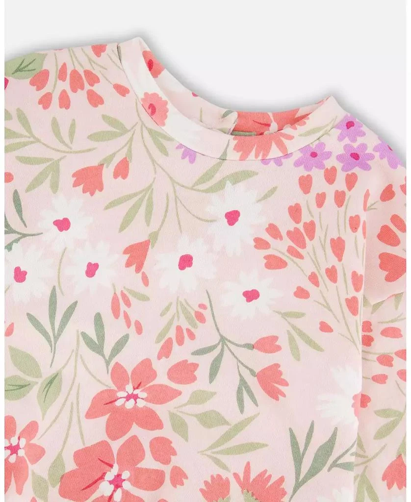 Deux par Deux Toddler Girls French Terry Sweatshirt Pink Printed Flowers - Toddler|Child 5