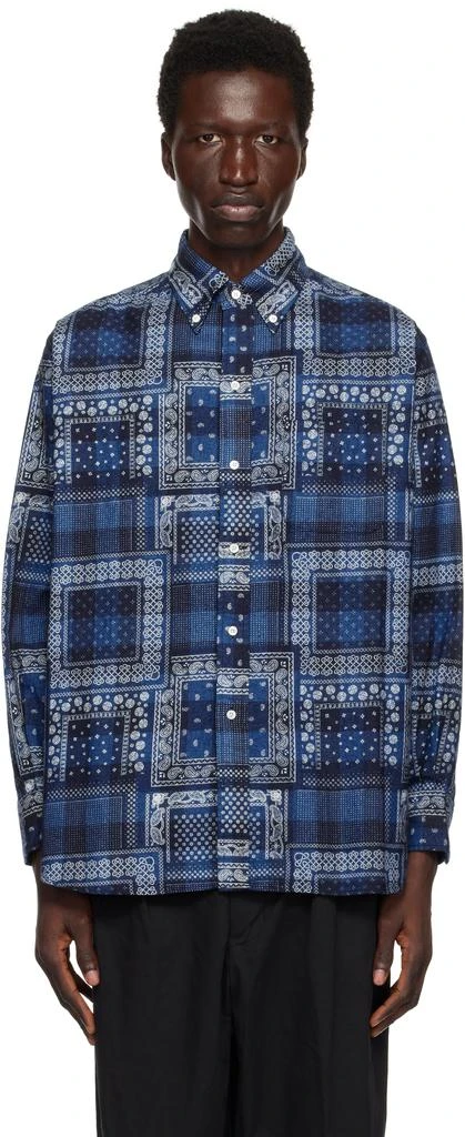 BEAMS PLUS Blue Plaid Discharge Print Classic Fit Shirt 1