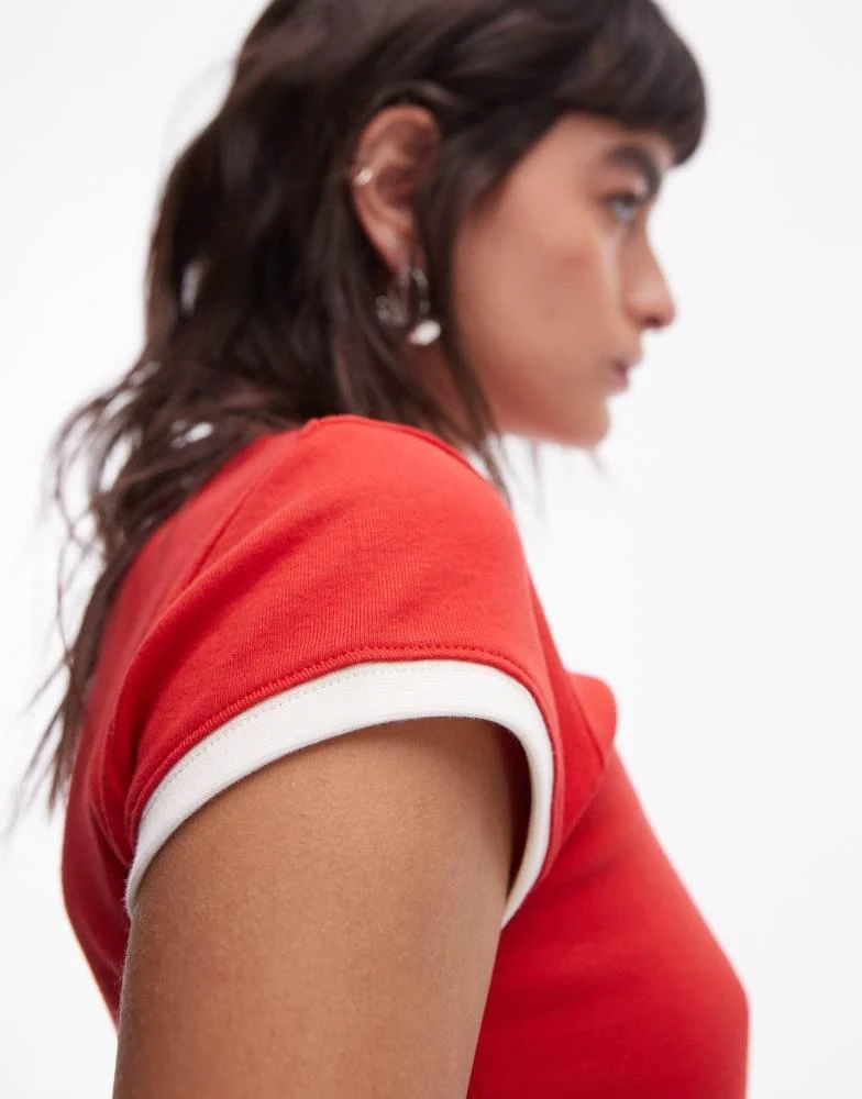 Topshop Topshop contrast neck everyday tee in red 2