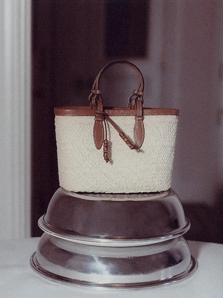 Hunting Season Mini Leather-Trimmed Woven Tote Bag 7
