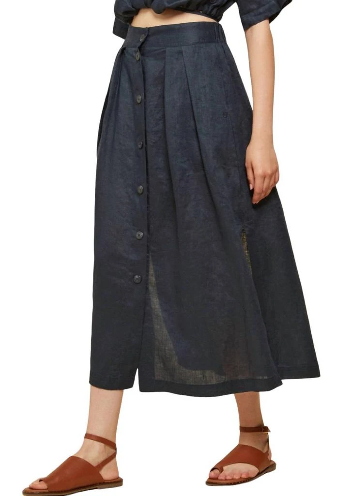 Ottod'Ame Linen Long Skirt In Navy Blue 2