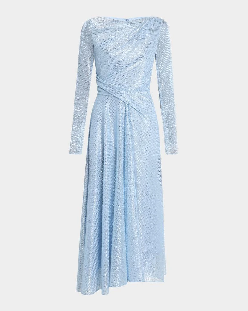 Talbot Runhof Metallic Mermaid Voile Long-Sleeve Midi Dress 1