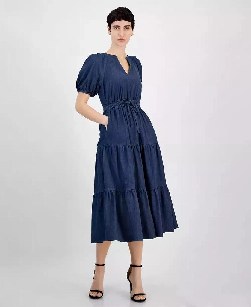 Petite Puff-Sleeve Tiered Denim Midi Dress  On Sale Now with Up to 71% Off  | Discover Exclusive Deals & Savings at BeyondStyle  Authentic Anne Klein  dress|women's fashion|dresses with Limited-Time Discounts,